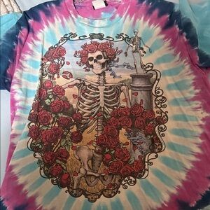 Grateful Dead 1995 30 year anniversary Tie-Dye Skeleton and Roses T-Shirt